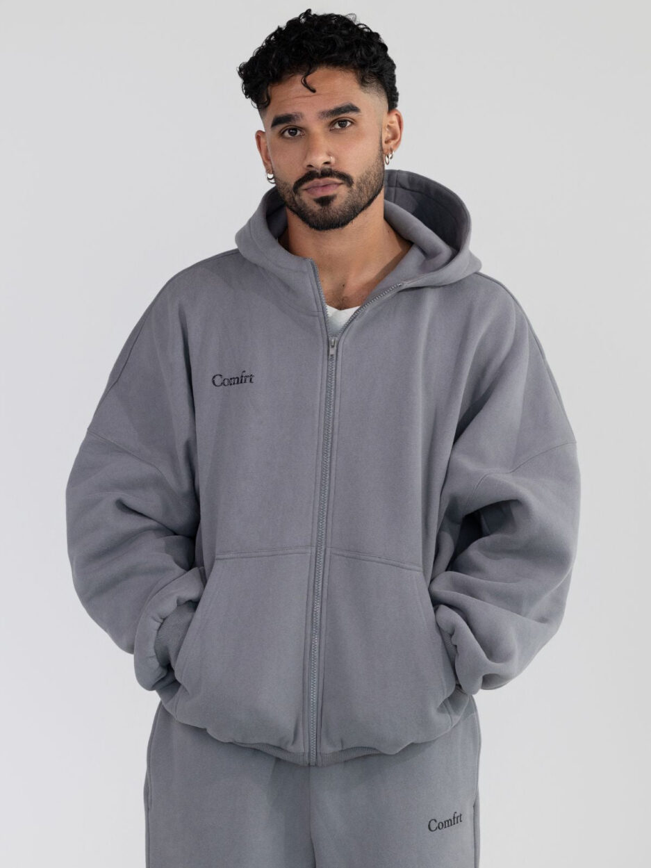 Wolf Grey Cloud Zip Up Comfrt Hoodie