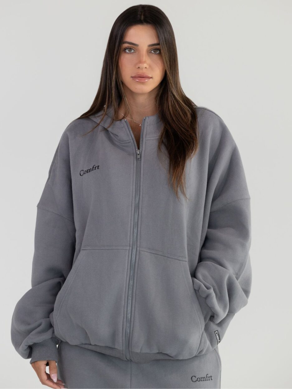 Wolf Grey Cloud Zip Up Comfrt Hoodie